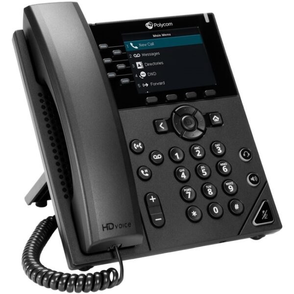 Poly VVX 350 6-line Desktop Business IP Phone with dual 10/100/1000 Ethernet ports.