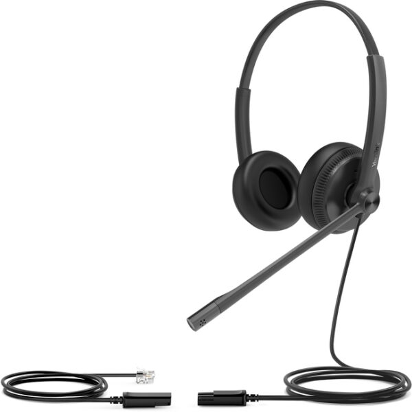 Yealink YHS34 Dual Wired Headset with leatherette ear cushion Yealink YHS34 Duo Headset with RJ9 connection (compatible with all Yealink desk phones) with leatherette ear cushion